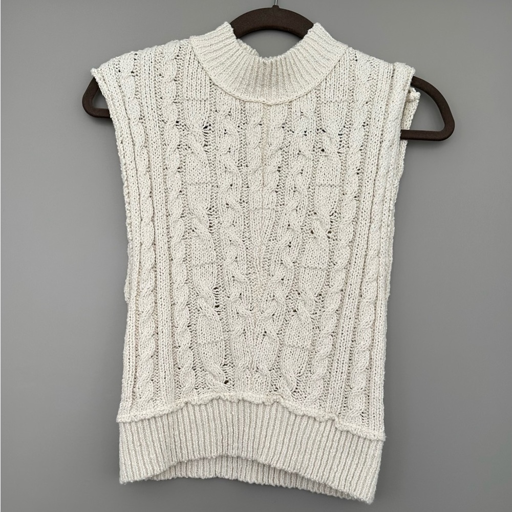 Free People Cream Cable Knit Cotton Sweater Vest